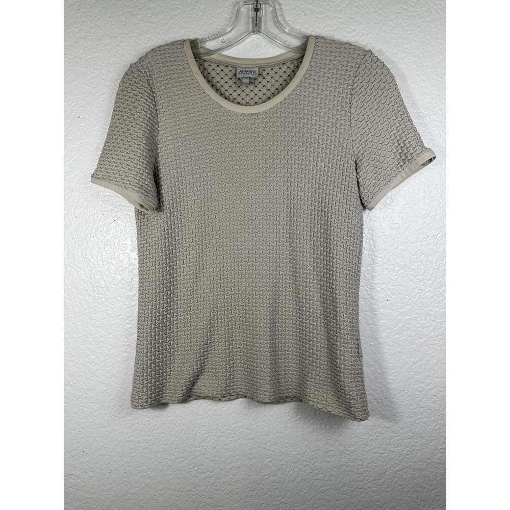 Armani Collezioni Women’s Sz 4 Beige Textured Knit Top Short Sleeve Italy